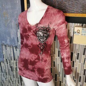 Vocal brand women's Size XL mineral wash tunic top featuring crystal 0033 The Vo